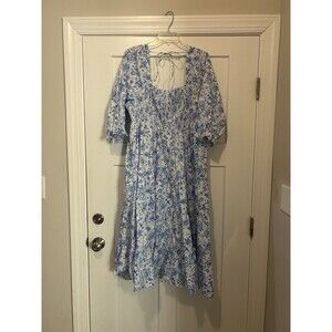 Crown & Ivy Boho Blue Floral Tiered Smocked Maxi Dress Size 2X Peasant Modest
